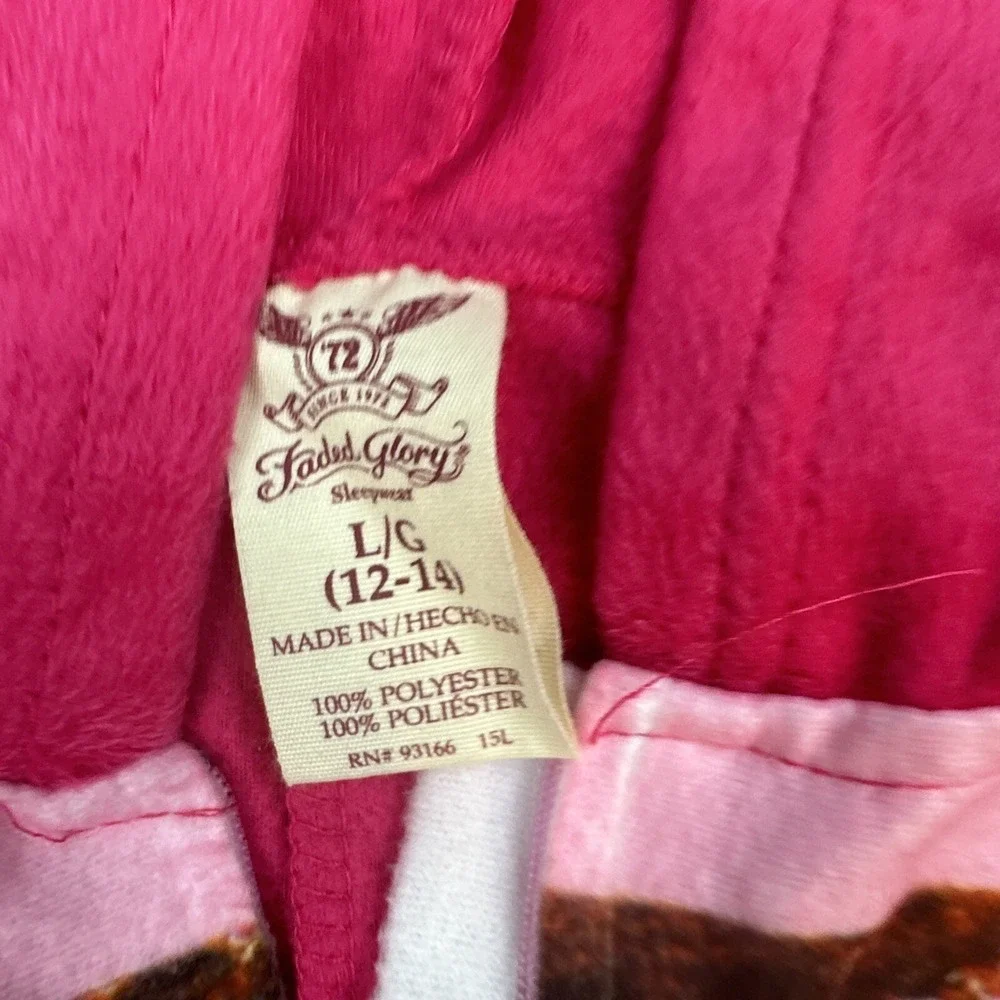 Faded Glory Womens Pink Doughnut Hooded 1 Piece Fleece Pajamas Union Suit Large
